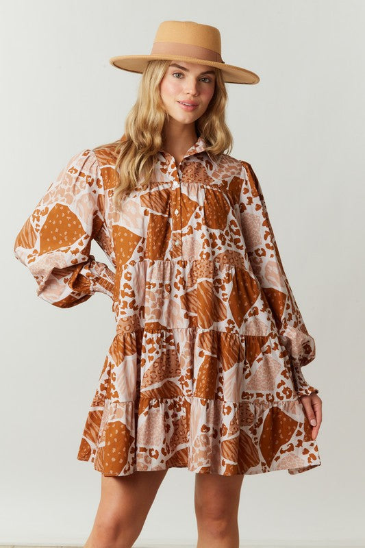 Camo Print Shirt Dress With Tiered Bottom
