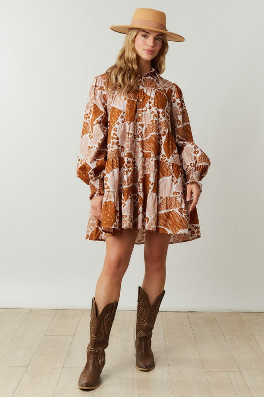 Camo Print Shirt Dress With Tiered Bottom