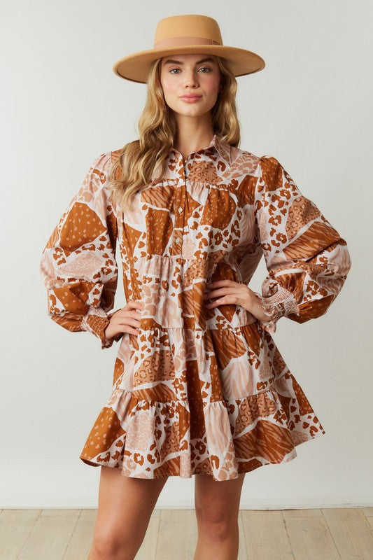 Camo Print Shirt Dress With Tiered Bottom