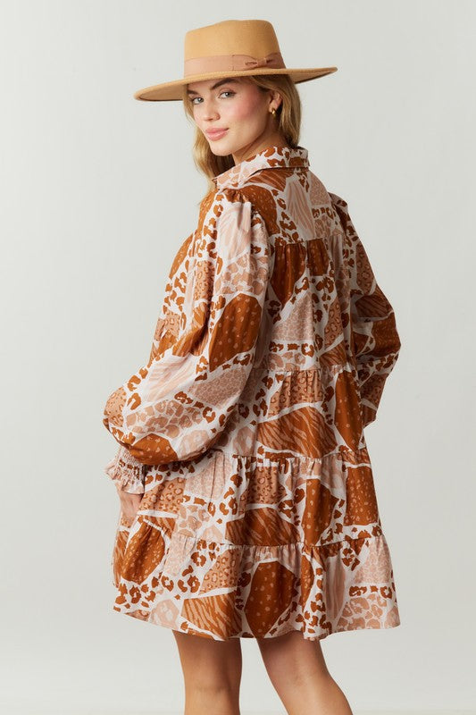 Camo Print Shirt Dress With Tiered Bottom