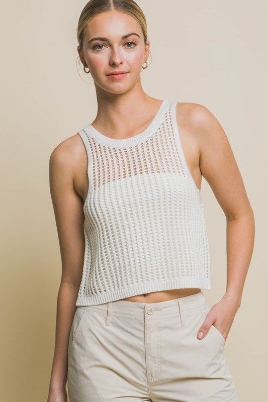3 colors Sleeveless Open Knit Crop Top * Online only-ships from warehouse