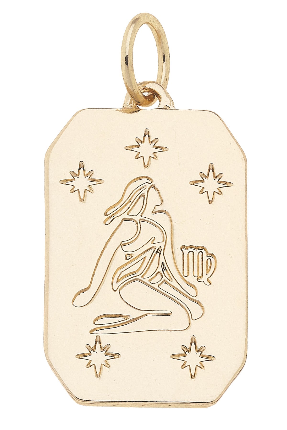 Zodiac Dog Tag Charm in Shiny Gold