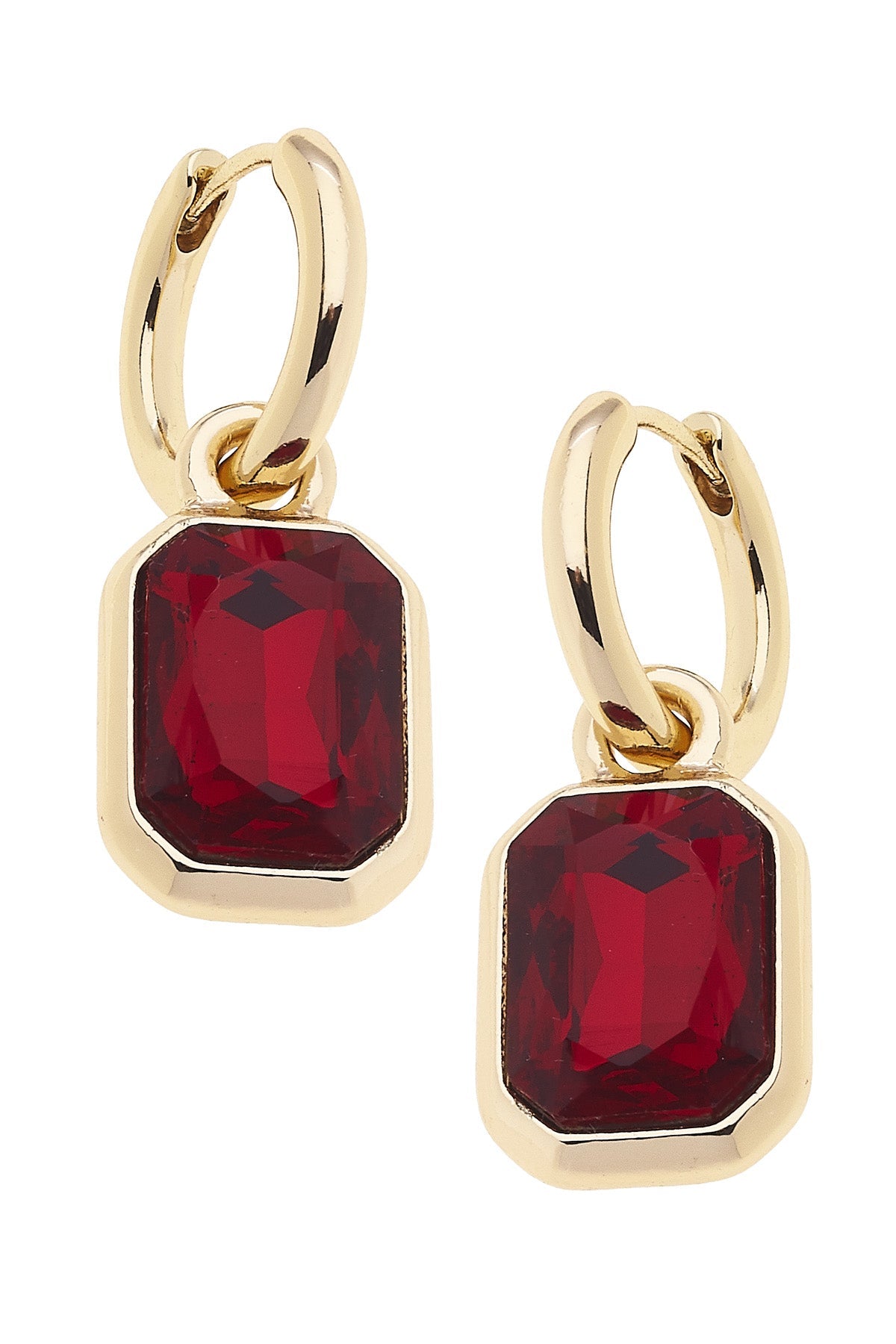 Reagyn Rhinestone Drop Hoop Earrings in Red