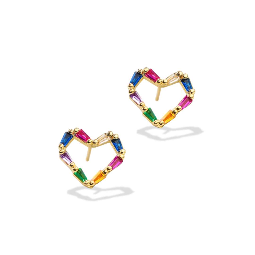 Tiny Colorful Rhinestone Heart Studs