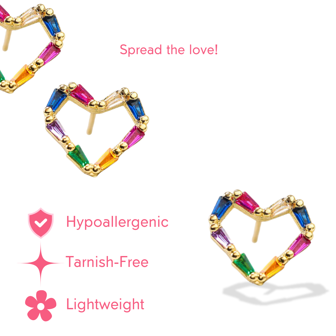 Tiny Colorful Rhinestone Heart Studs