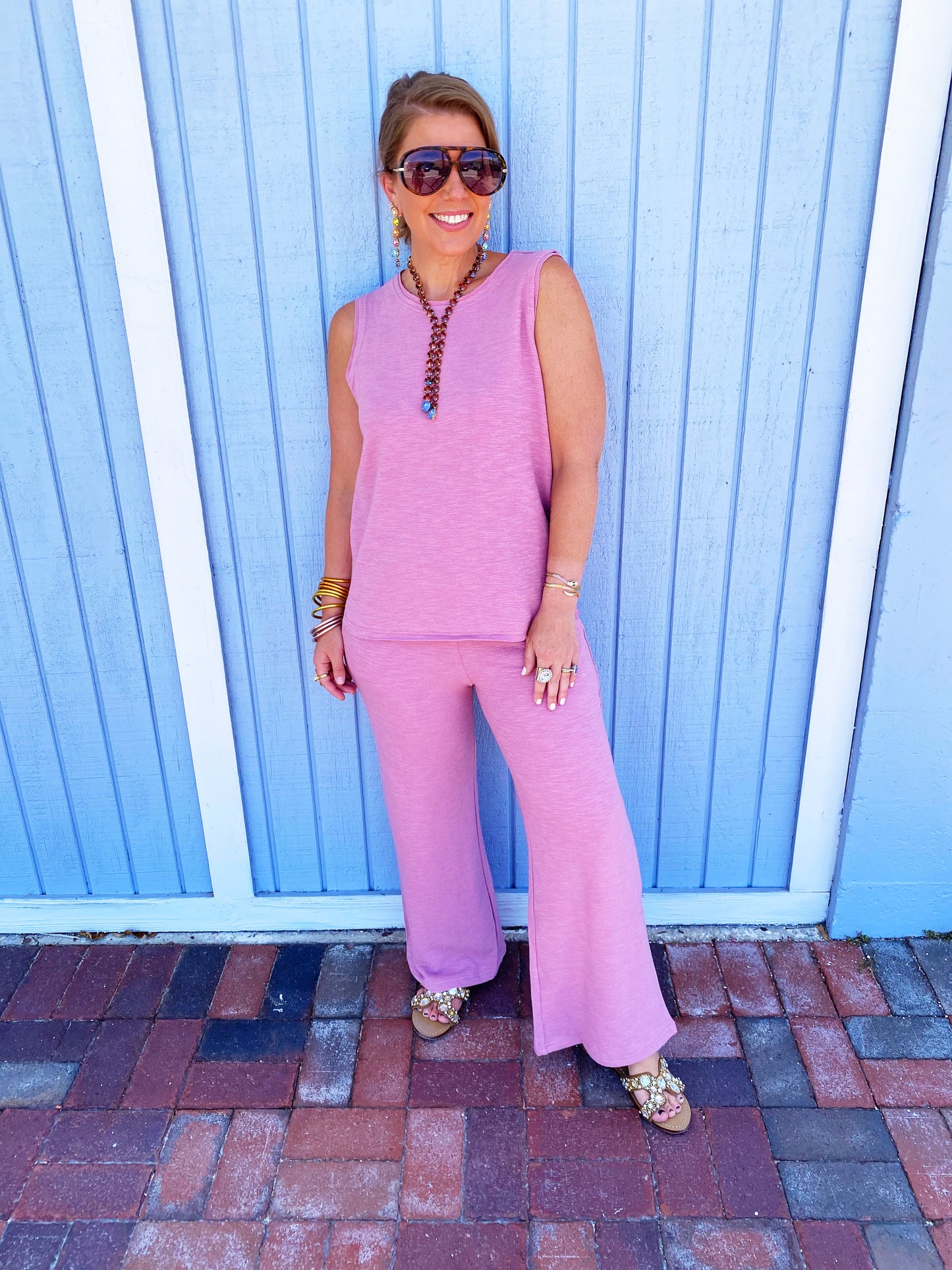 Lt Rose Cotton Slub Tank and Pants Set