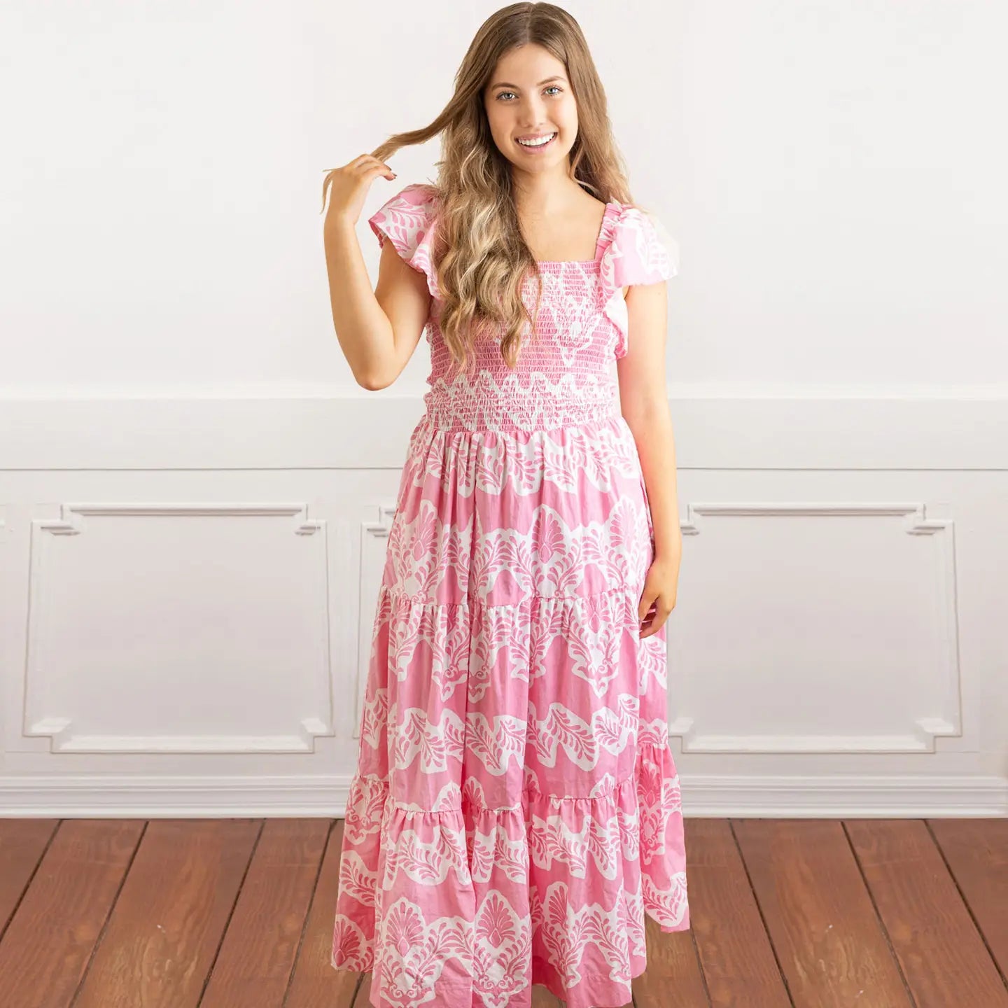 Pink Block Flutter Sleeve