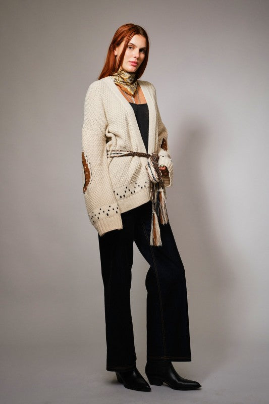 Western Horse Belted Cardigan Sweater PREORDER