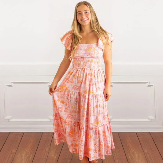 Sunset Toile Flutter Dress