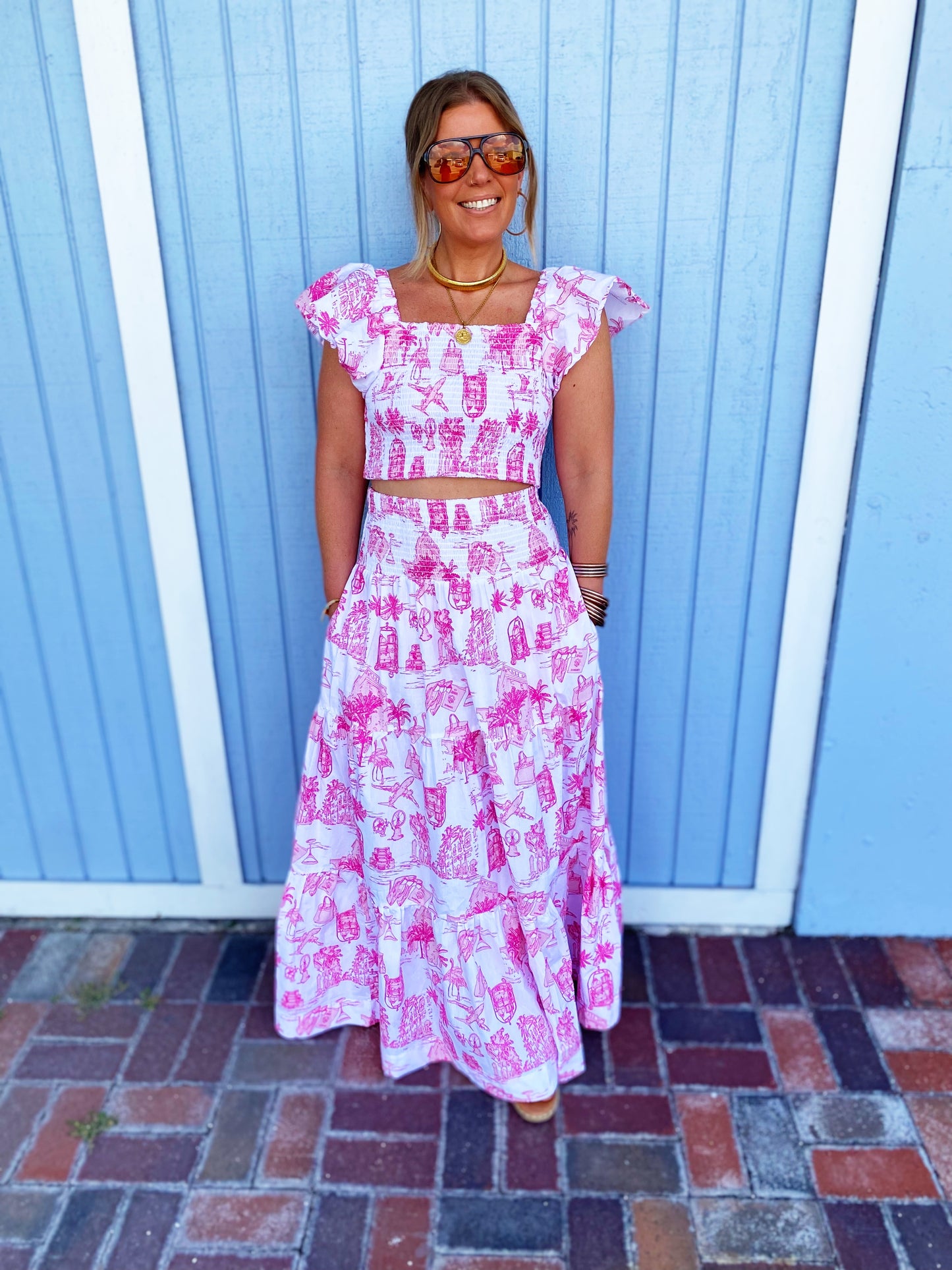 Flutter 2 Piece in Pink & White