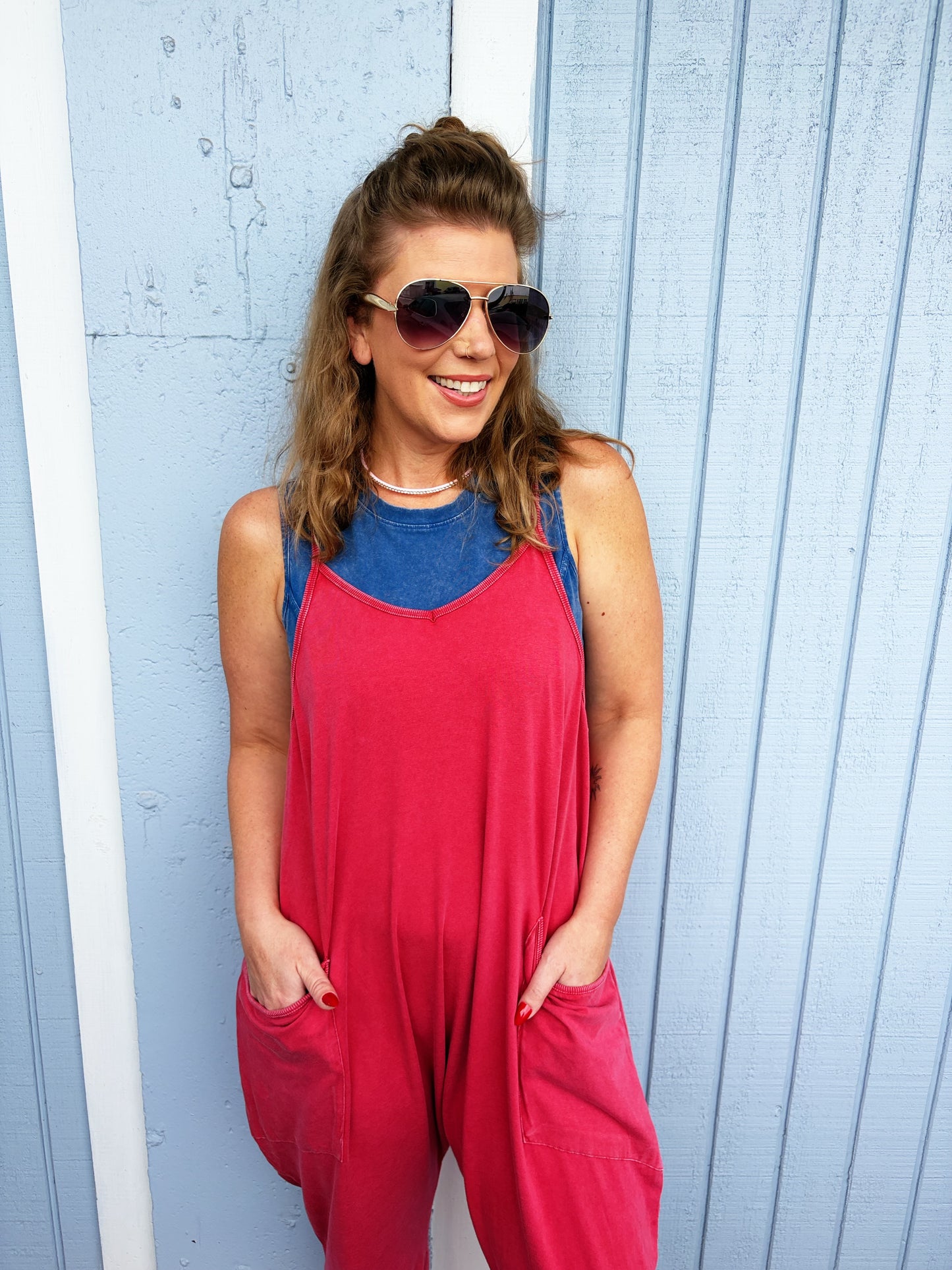 Mineral Wash Spaghetti Strap Jumpsuit
