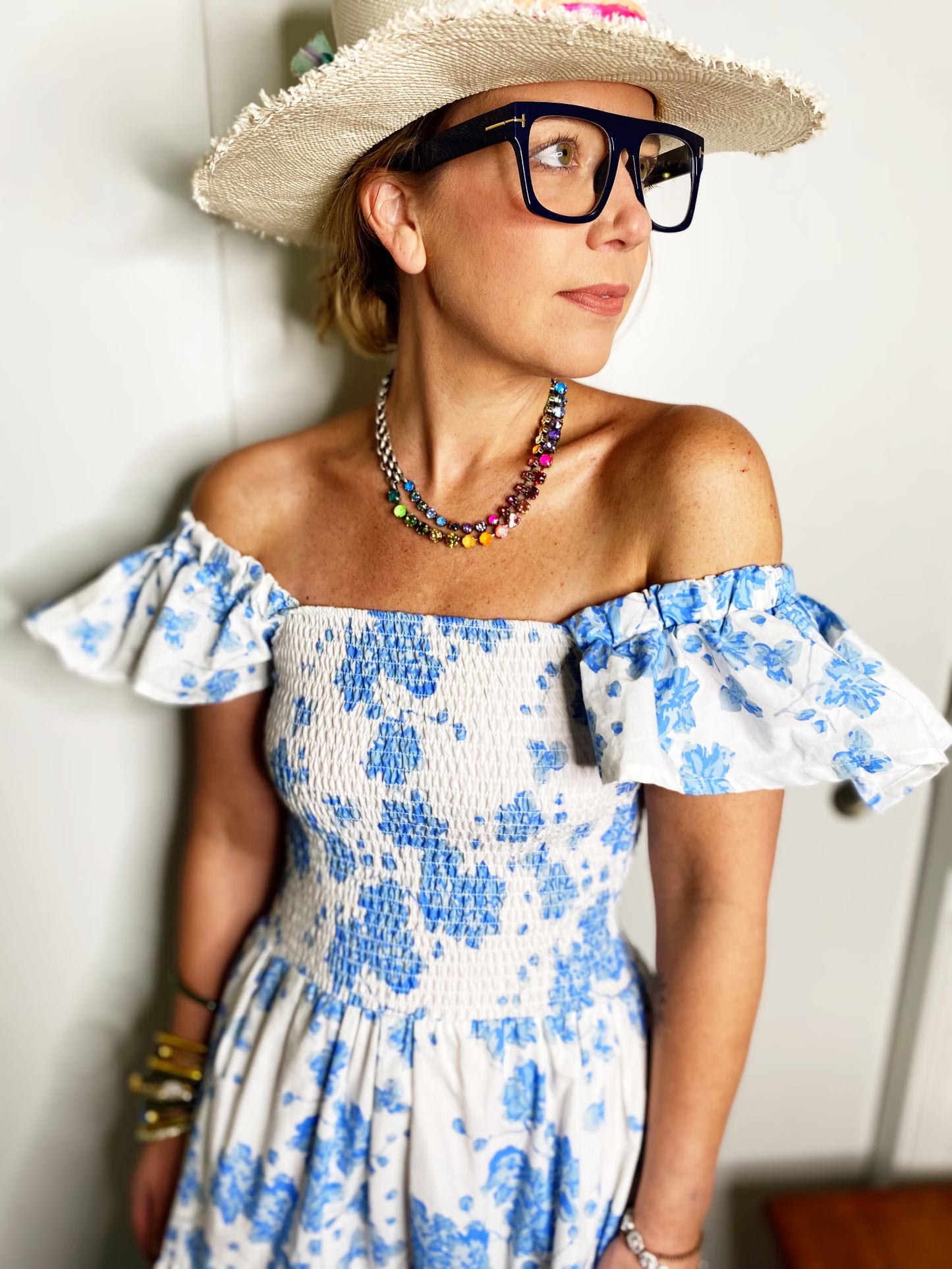 Charlie Dress Blue & White Floral
