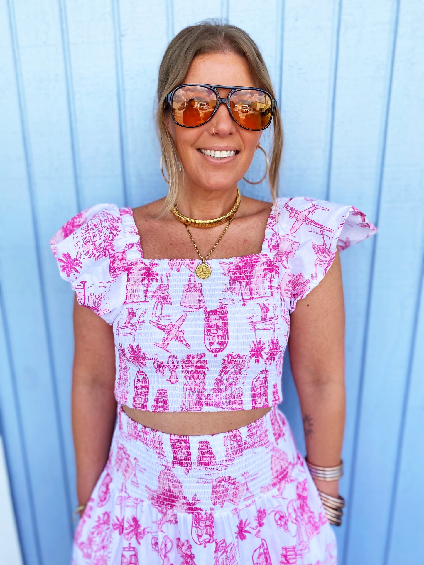 Flutter 2 Piece in Pink & White
