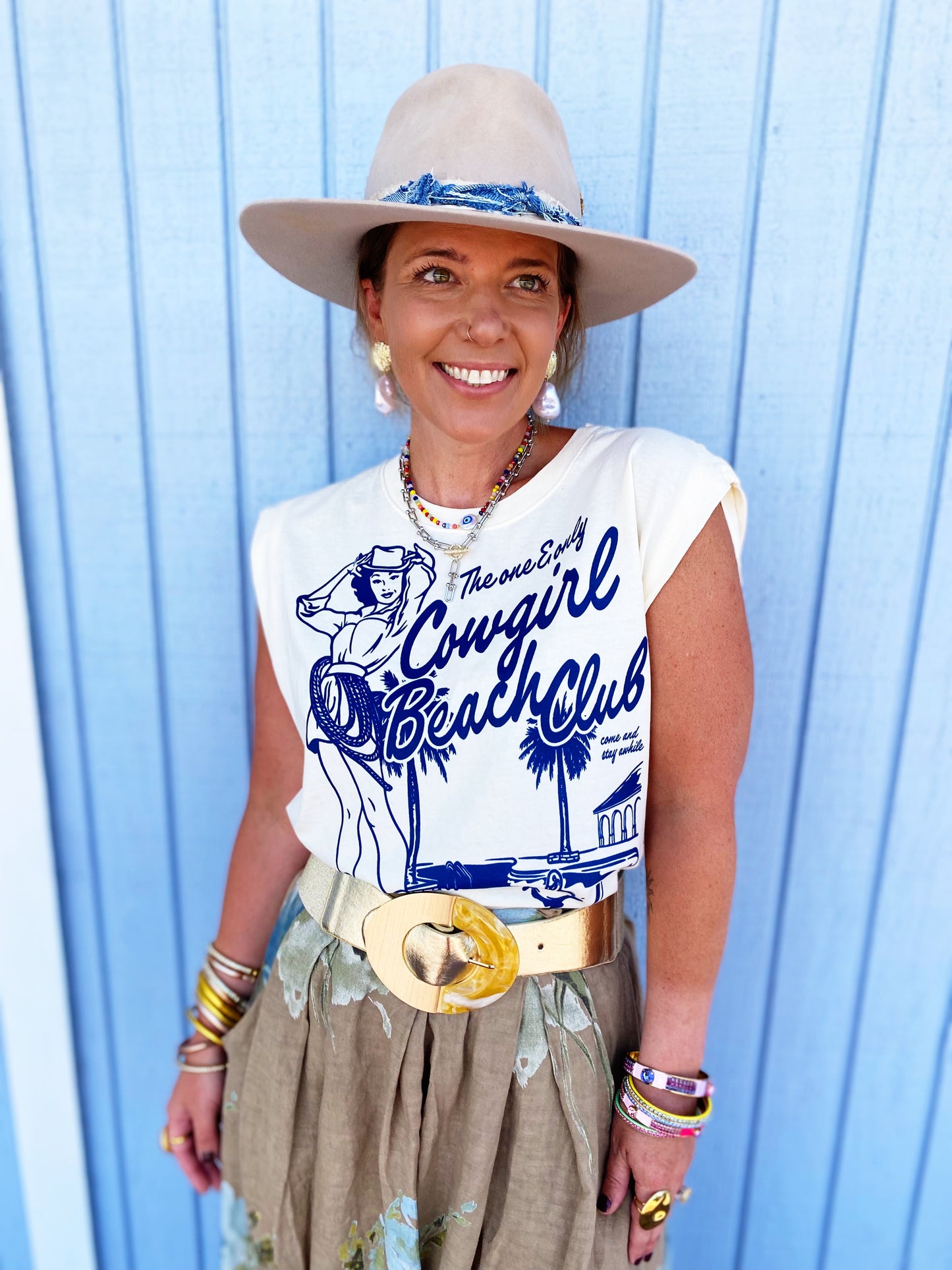 Cowgirl Beach Club Muscle Tank-cream