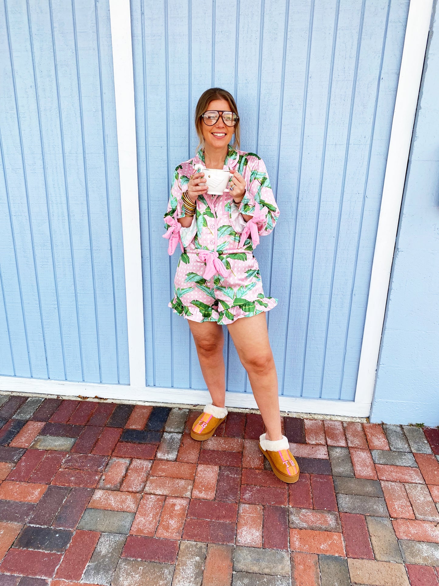 Pink with Green Palm Leaf Jammies