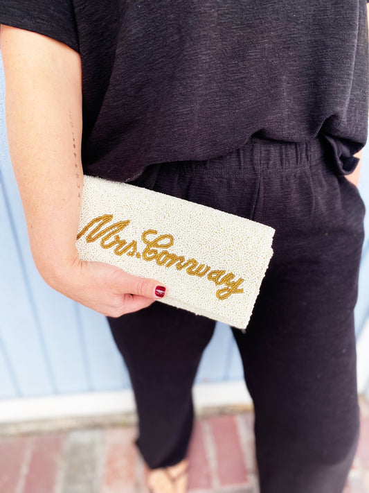 Custom Beaded Wedding Day Bag w/ Date