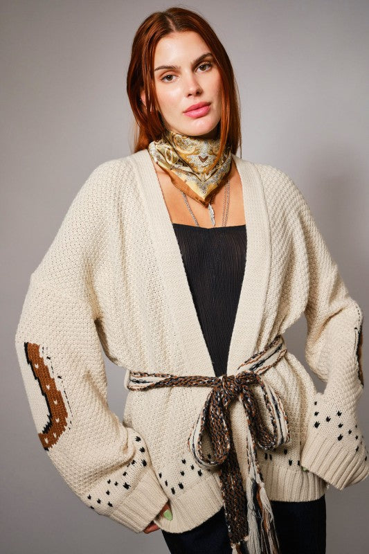 Western Horse Belted Cardigan Sweater PREORDER