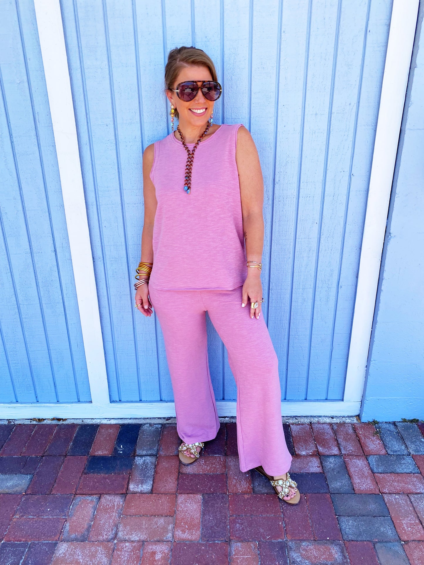 Lt Rose Cotton Slub Tank and Pants Set