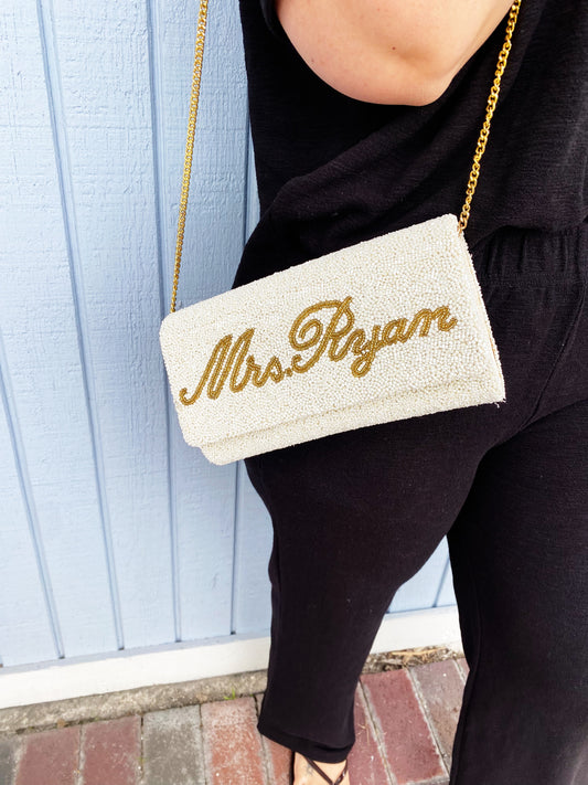 Custom Beaded Wedding Day Bag (No Date)