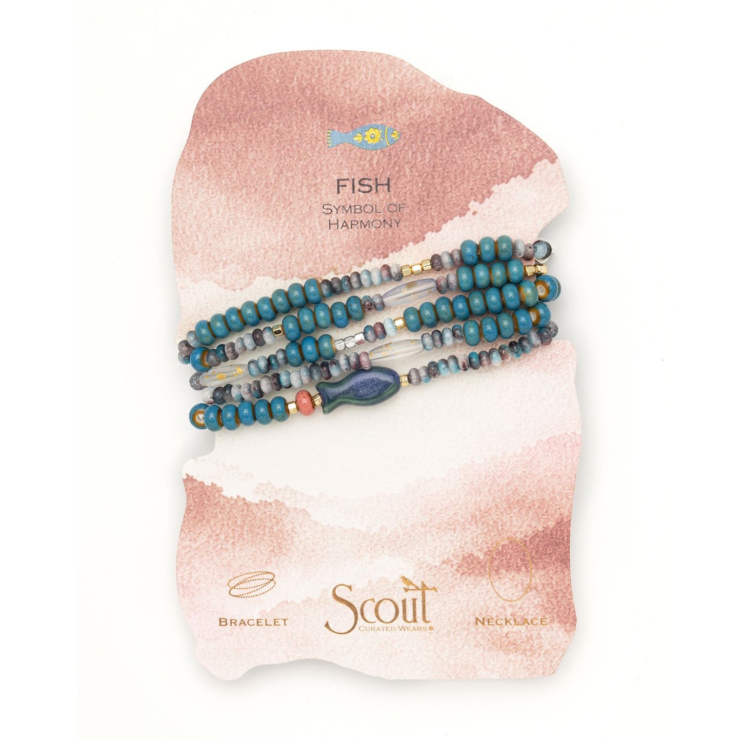 Ceramic Bead Wrap Bracelet/Necklace - Harmony/Fish PREORDER