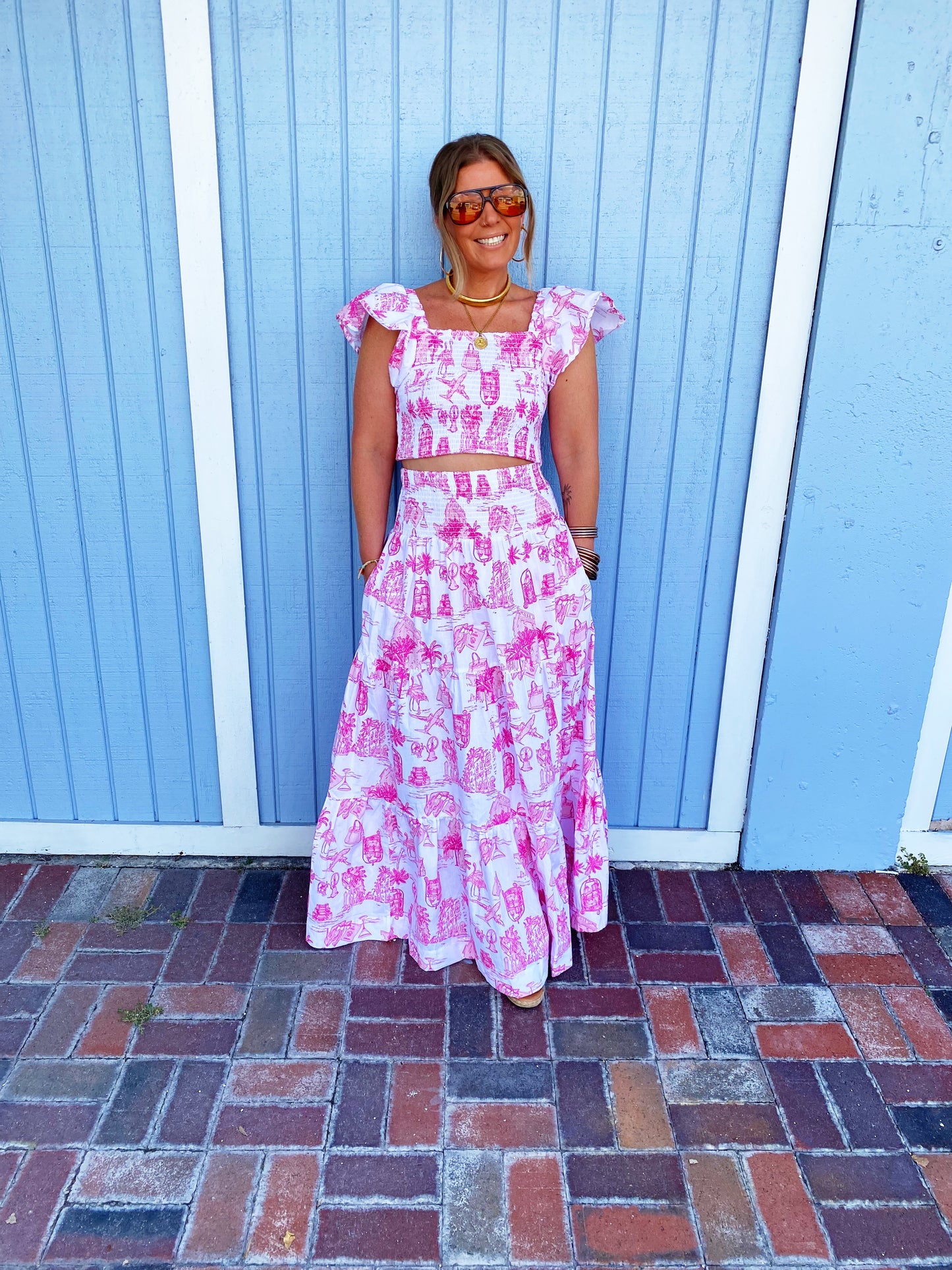 Flutter 2 Piece in Pink & White