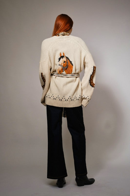 Western Horse Belted Cardigan Sweater PREORDER