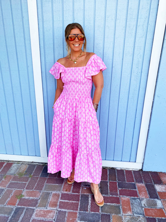 Pink Block Flutter Sleeve