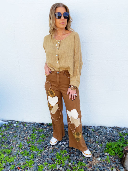 Wooden Heart Patch Pants FINAL SALE