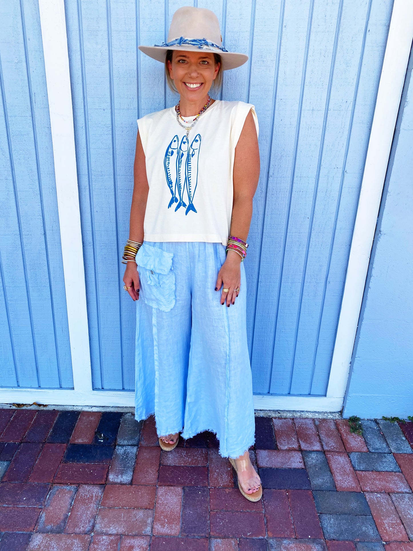 Three Little Fish Vintage Cropped Muscle Tank- cream