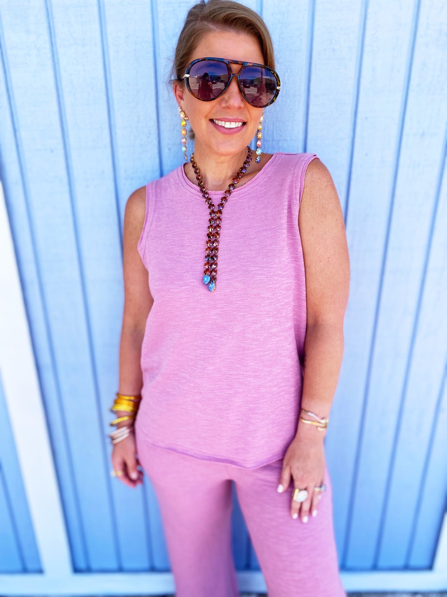 Lt Rose Cotton Slub Tank and Pants Set