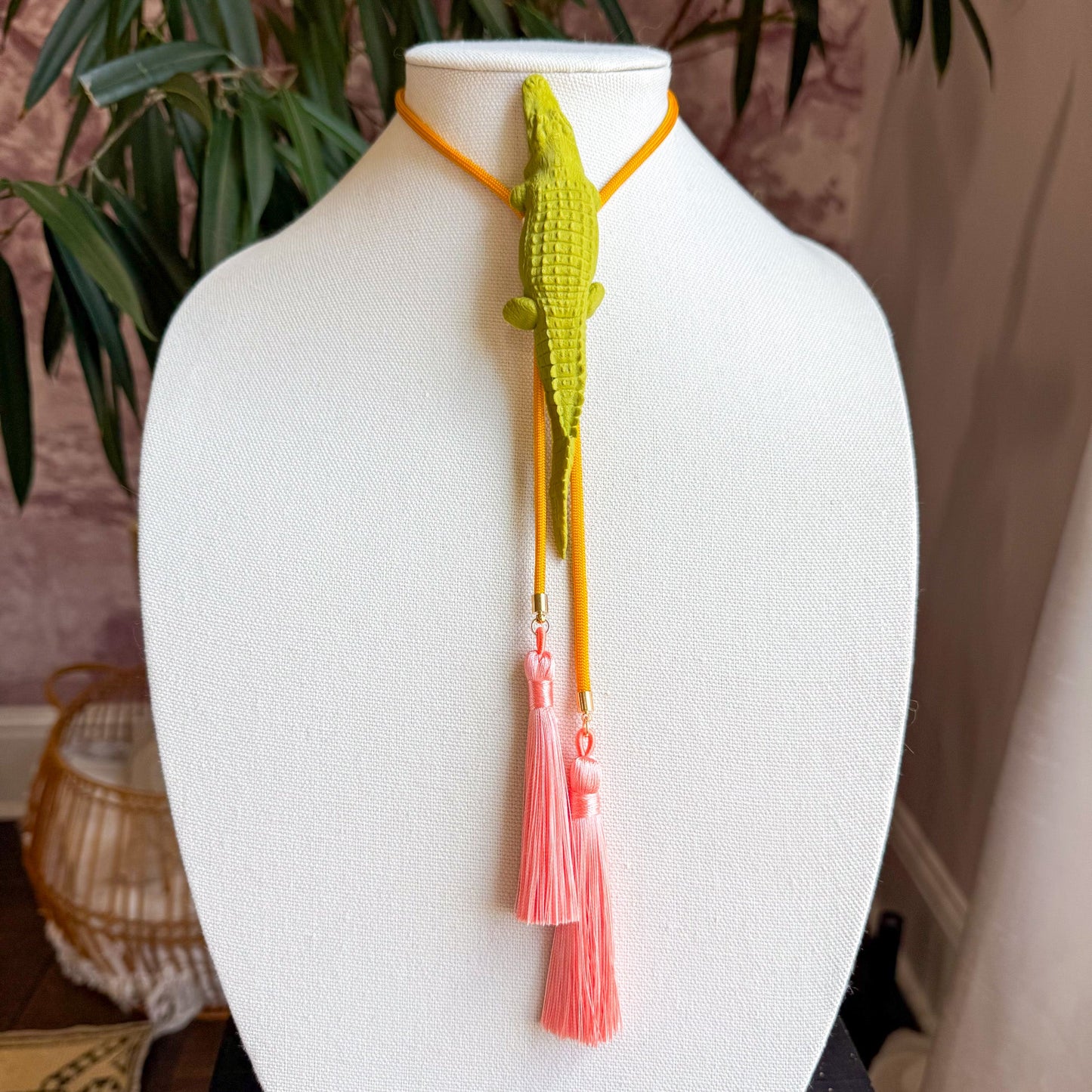 Alligator Bolo Olive Green with Golden Yellow & Peach