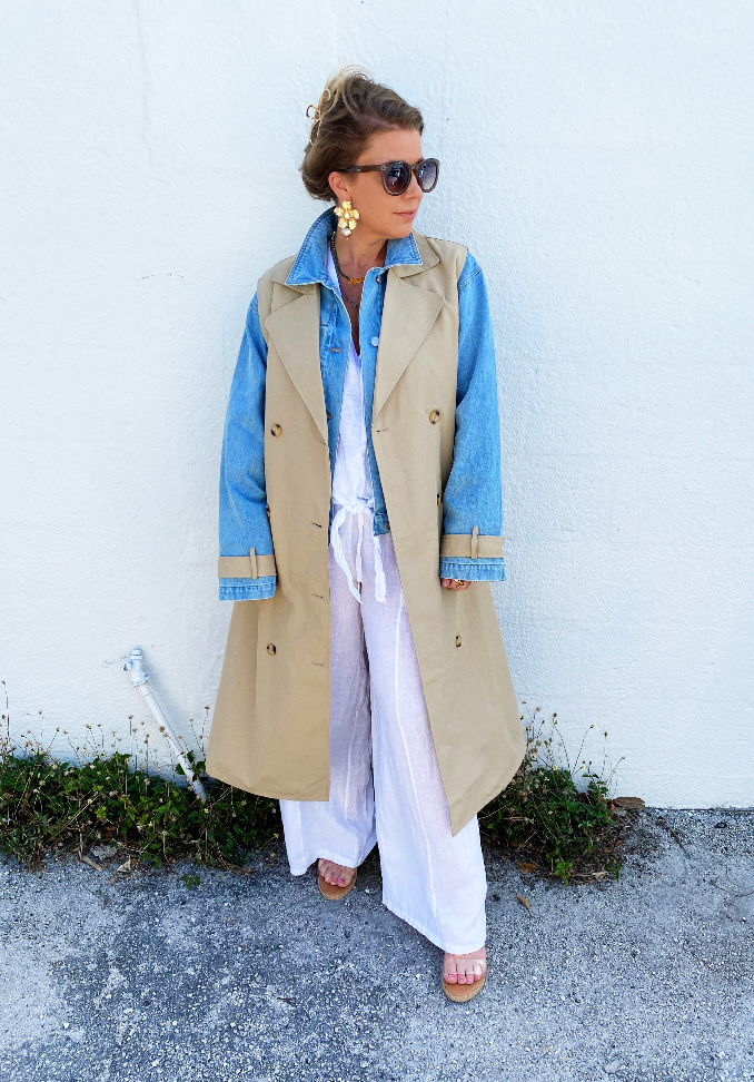 Macey Layered Look Trench Coat With Denim Jacket