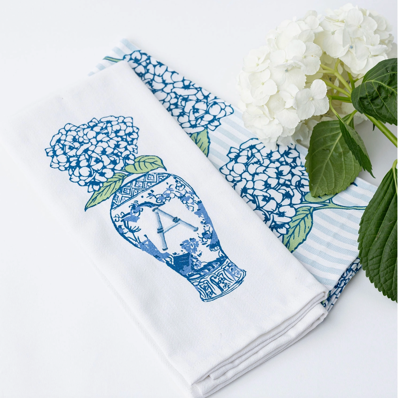 Initial Ginger Jar/Hydrangea Hand Towels Set of 2