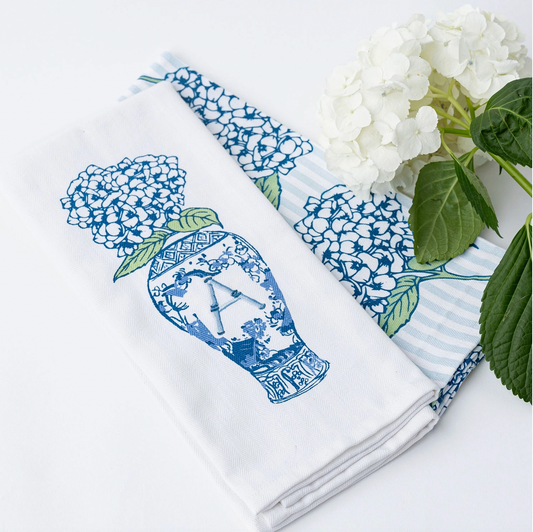 Initial Ginger Jar/Hydrangea Hand Towels Set of 2