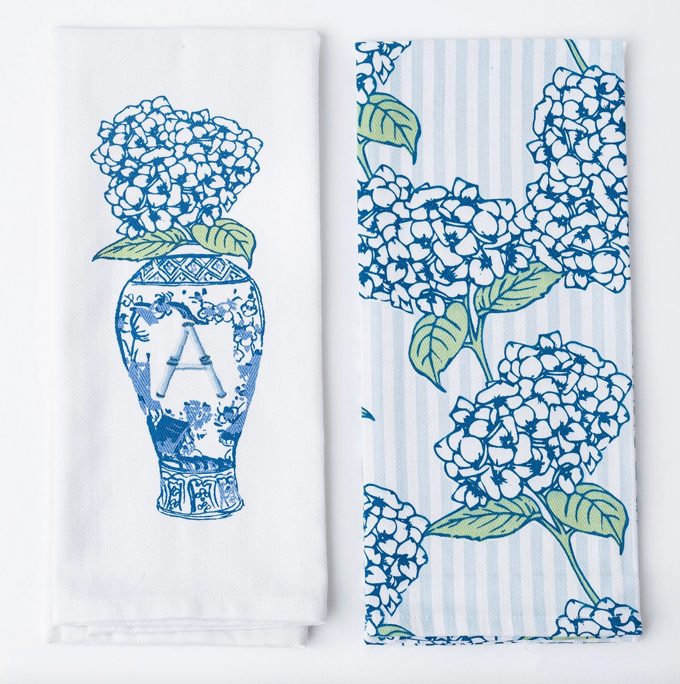 Initial Ginger Jar/Hydrangea Hand Towels Set of 2