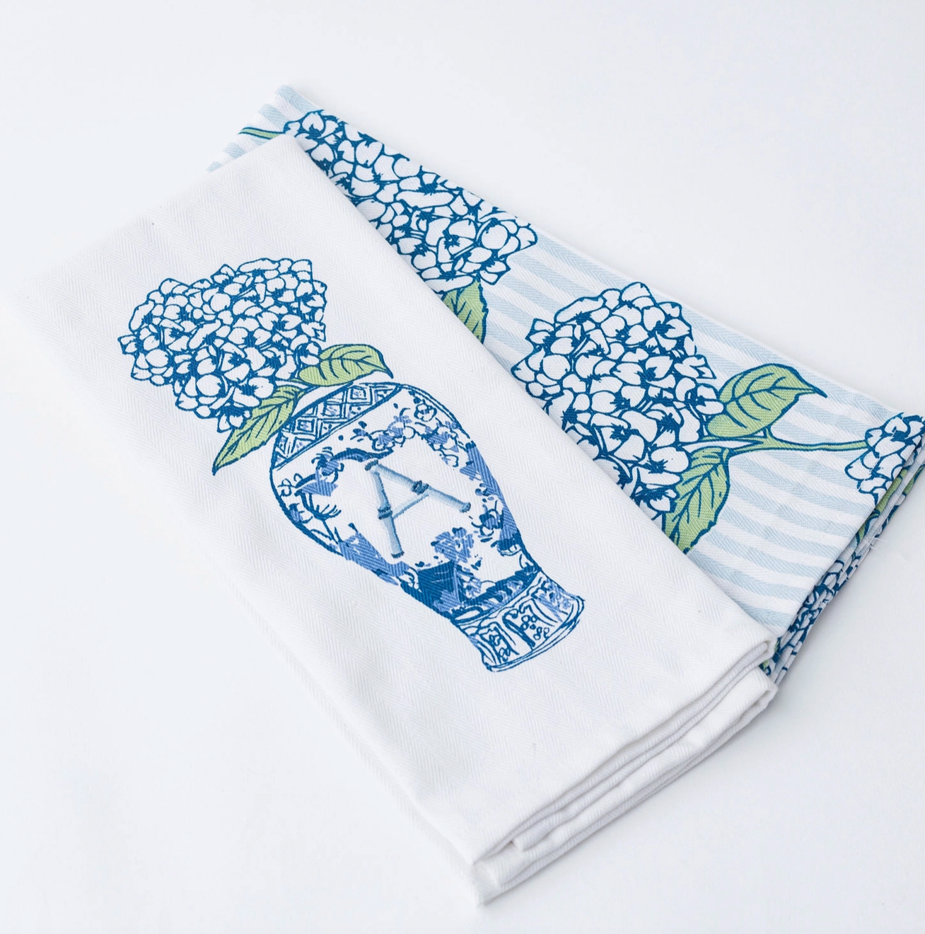 Initial Ginger Jar/Hydrangea Hand Towels Set of 2