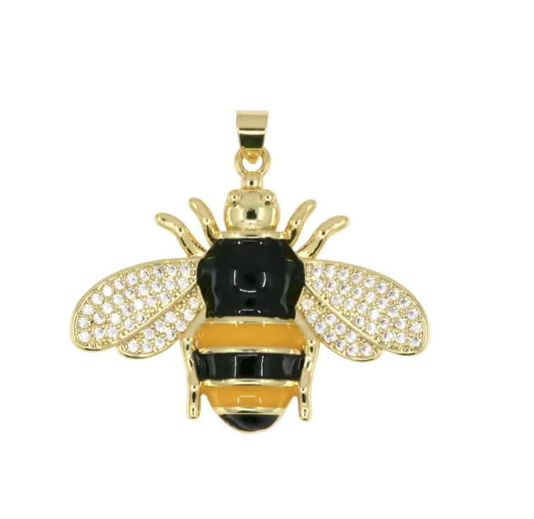 Enamel Bee Pendant with Pavé Crystal Details