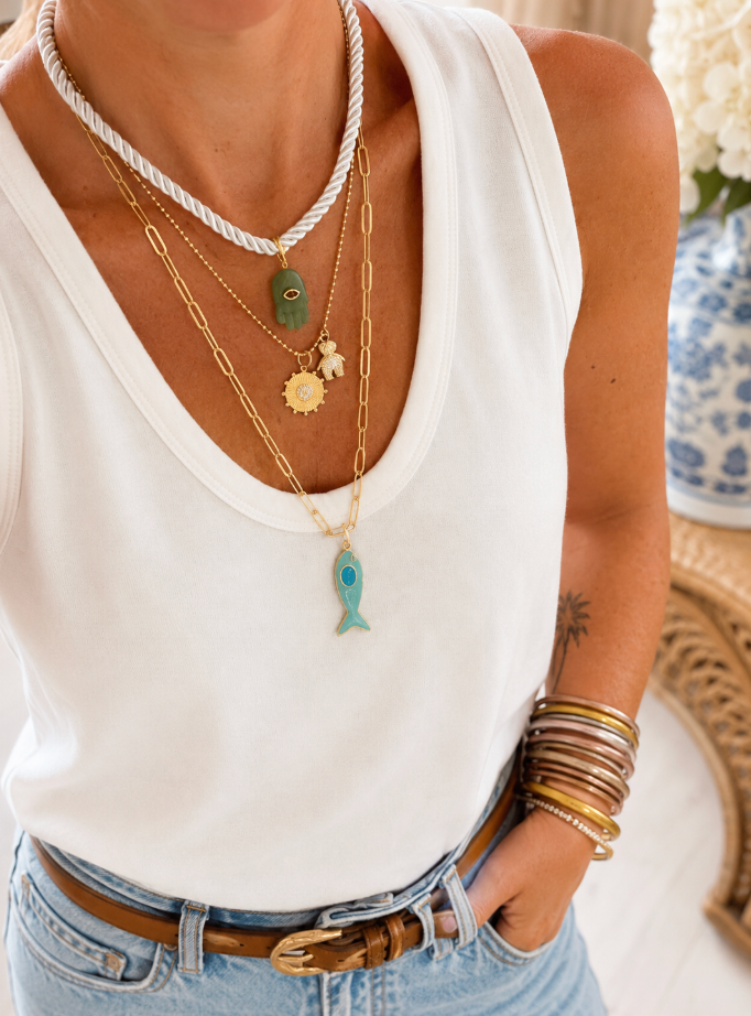 Fishy Necklace in Turq with Stone