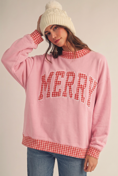 Merry Pink Gingham Sweatshirt