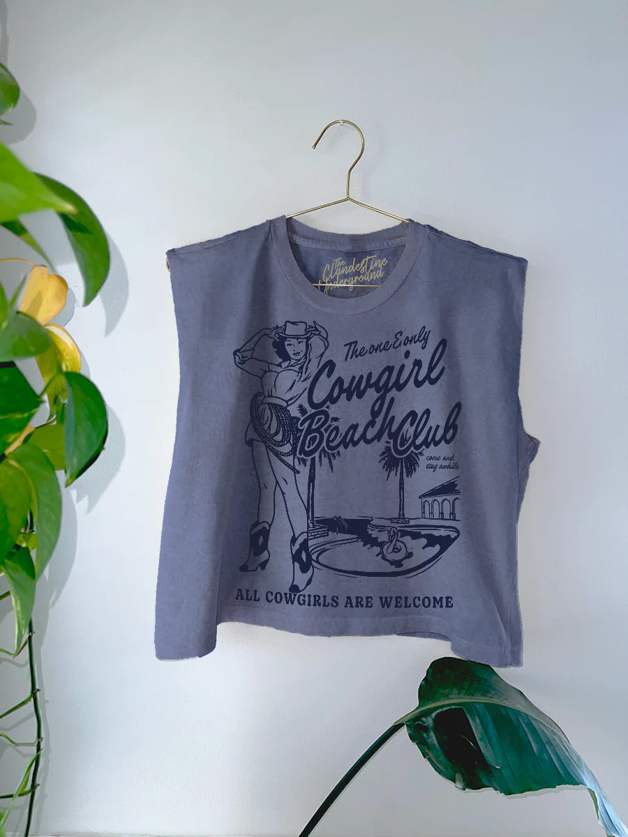 Cowgirl Beach Club Muscle Tank- blue