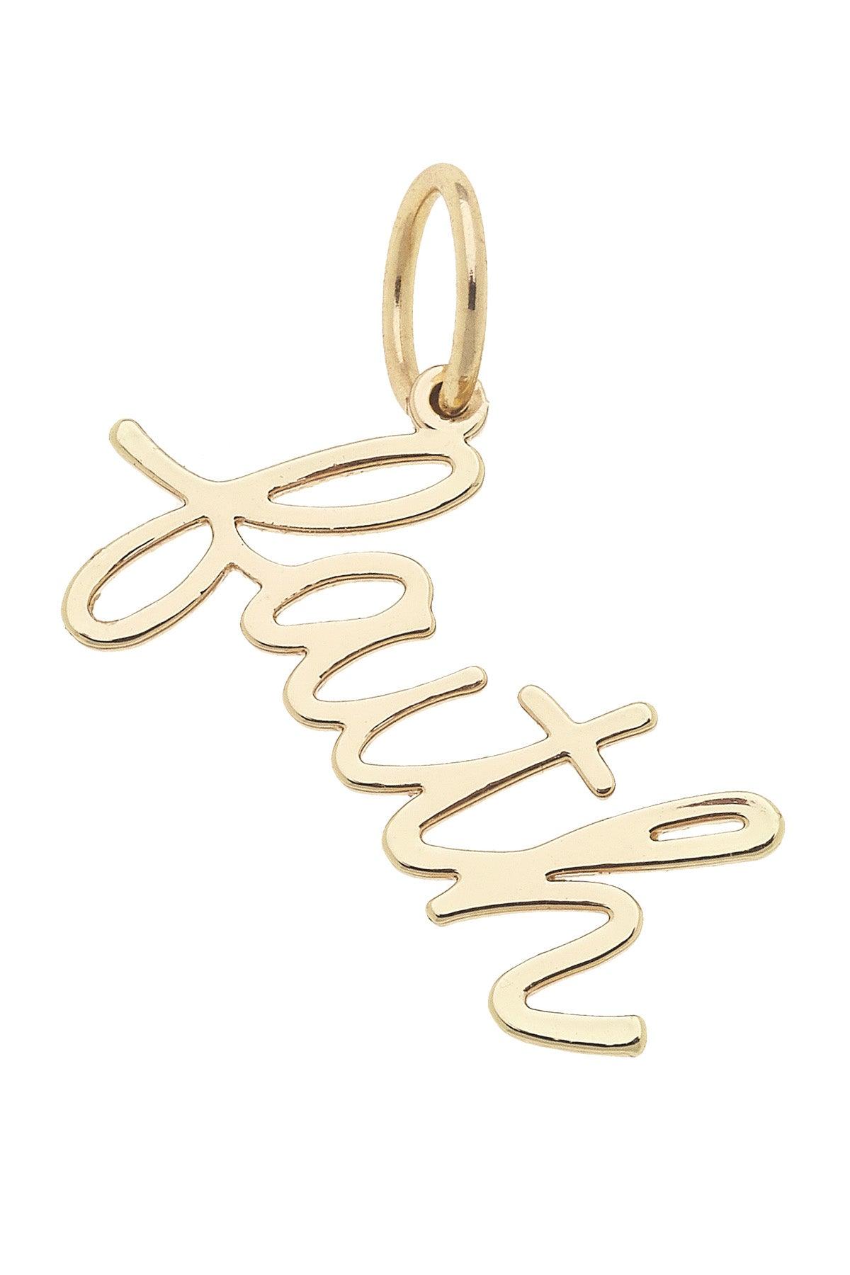 "Faith" Cursive Script Charm in Shiny Gold