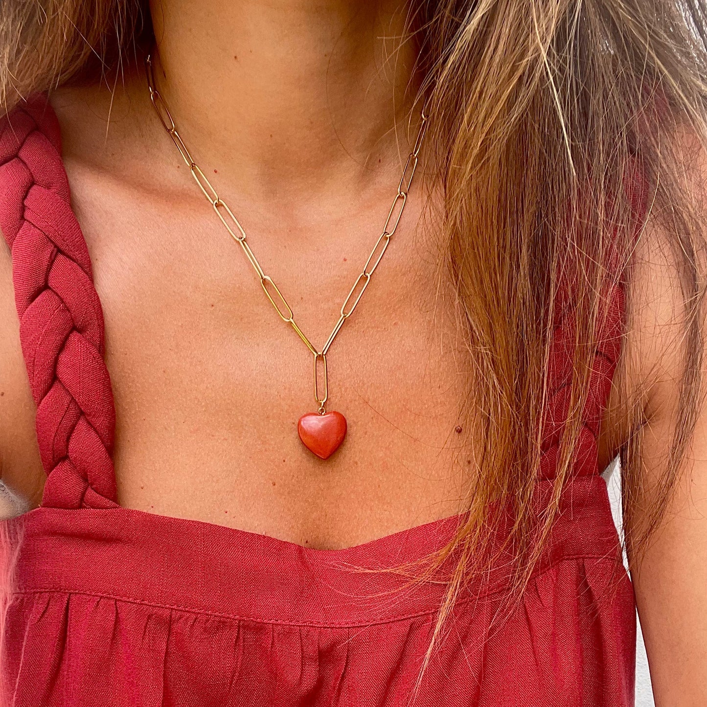 Kendall Gemstone Heart Chain Necklace (4 colors)