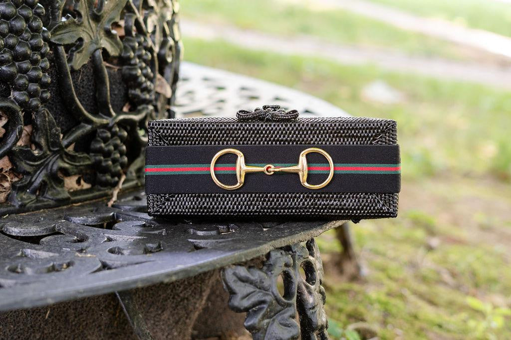 Colette - Black - Thin Black Green and Red Ribbon