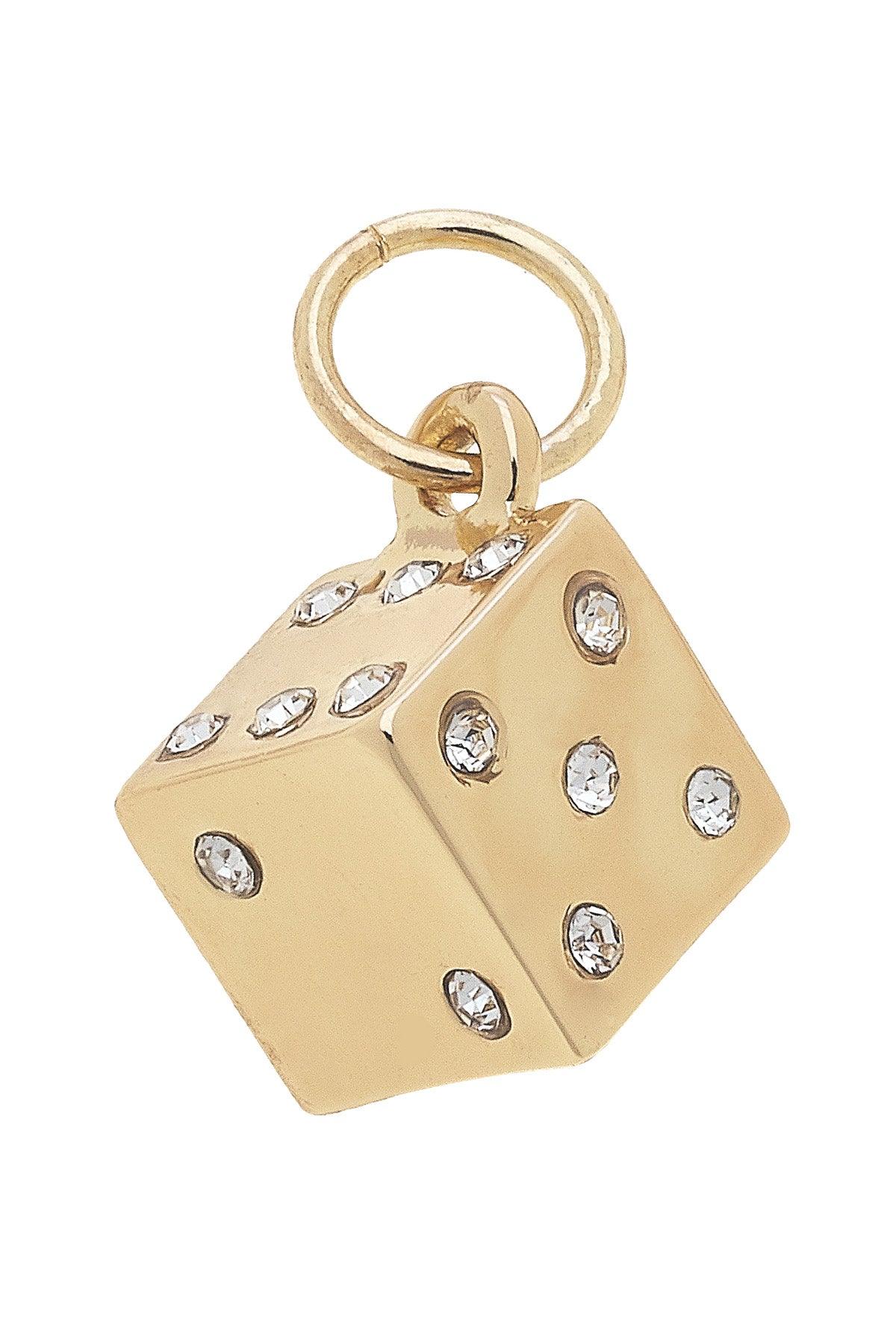 Pave Dice Charm in Shiny Gold