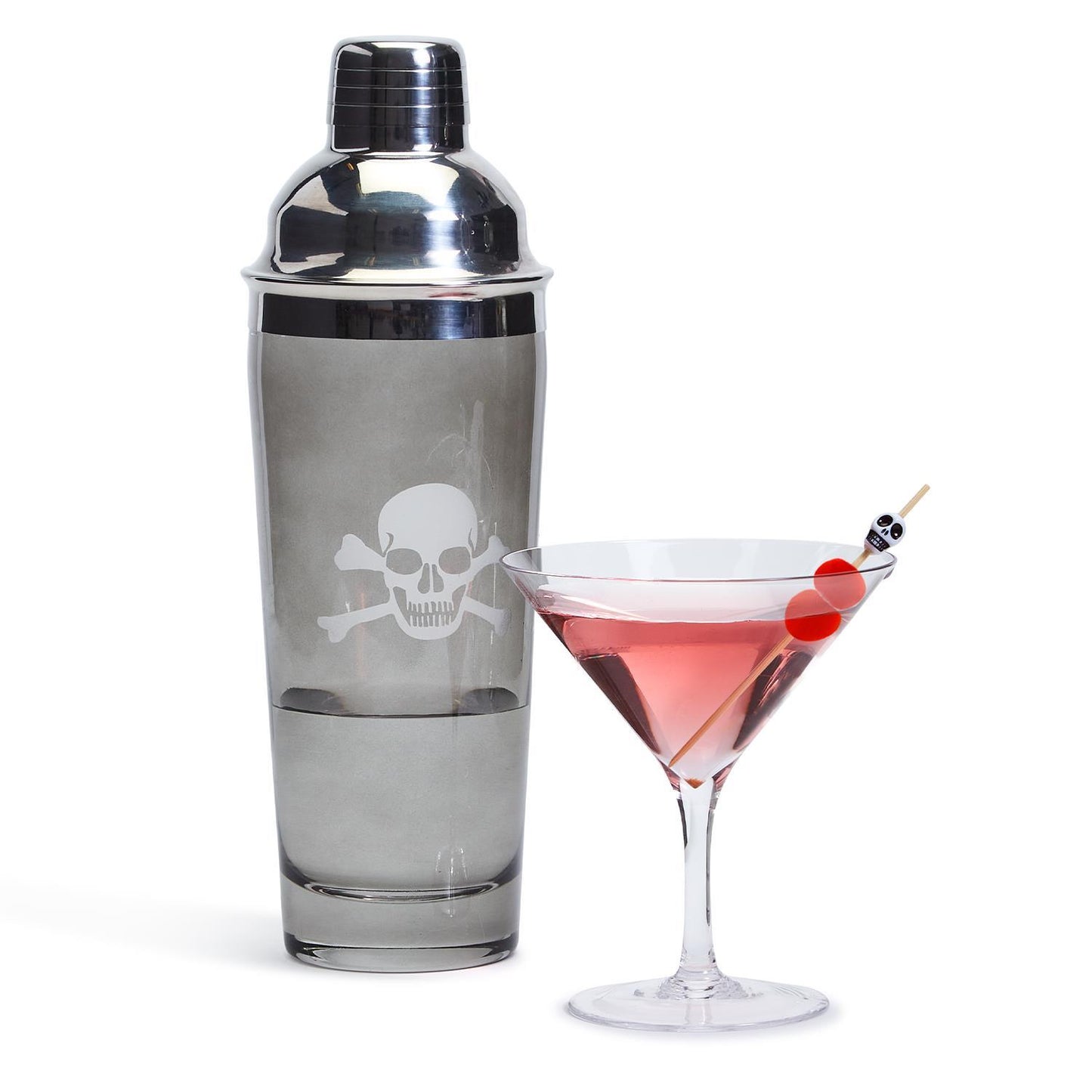 Skull & Bone Shaker with 20 White Skull Cocktail Picks