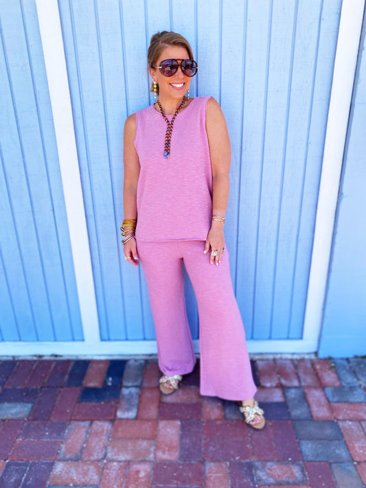 Lt Rose Cotton Slub Tank and Pants Set