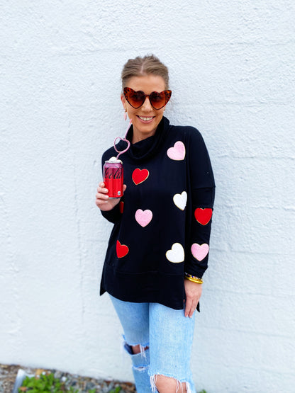 Valentine’s Day Heart Patched Turtleneck Long Sleeve Top