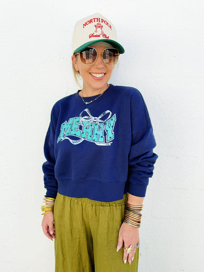 Merry Christmas Bow Short Cropped Sweatshirt