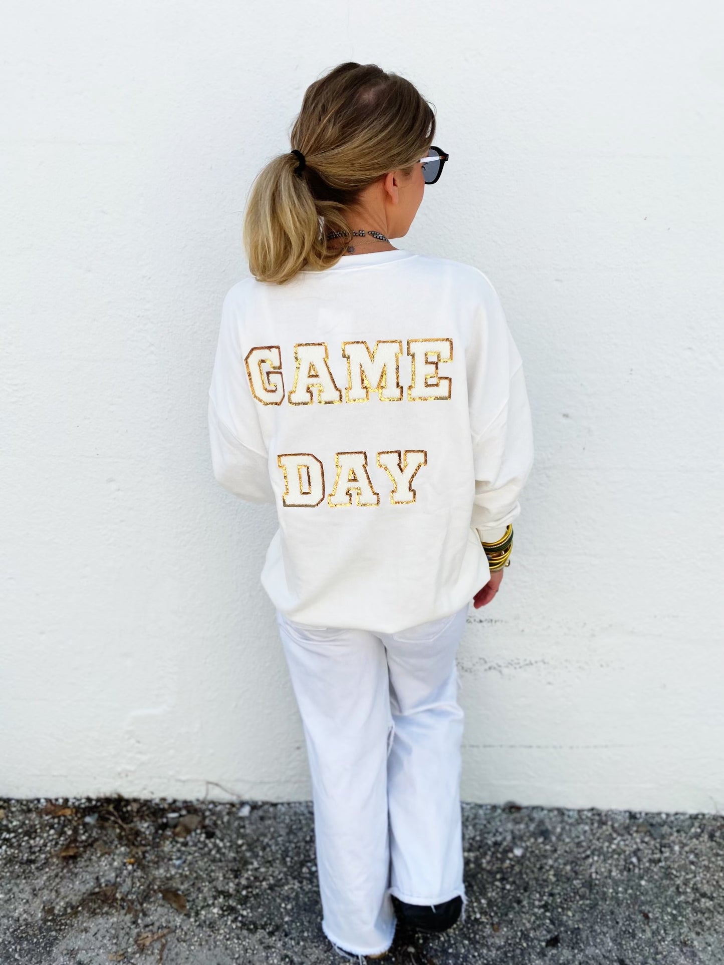 Fleece Terry Football Sequin Patch Sweatshirt