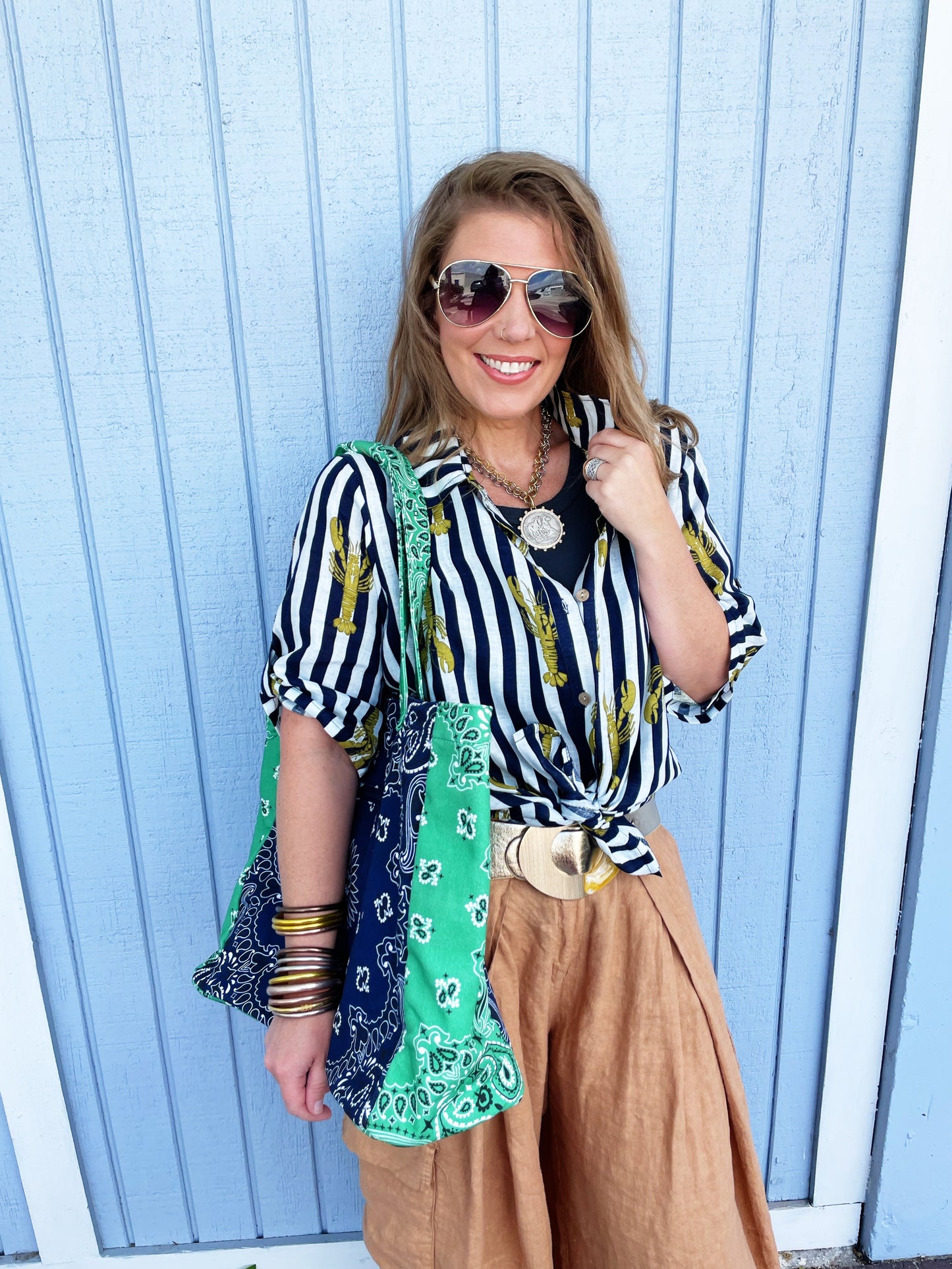 Bailey Bandana Tote Navy/Green (preorder shipping 6.2)